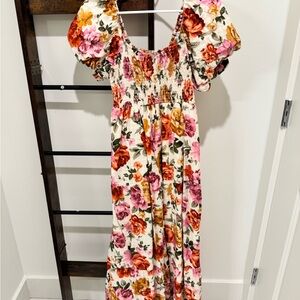 Show Me Your MuMu Floral Puff Sleeve Dress - Pink and Orange